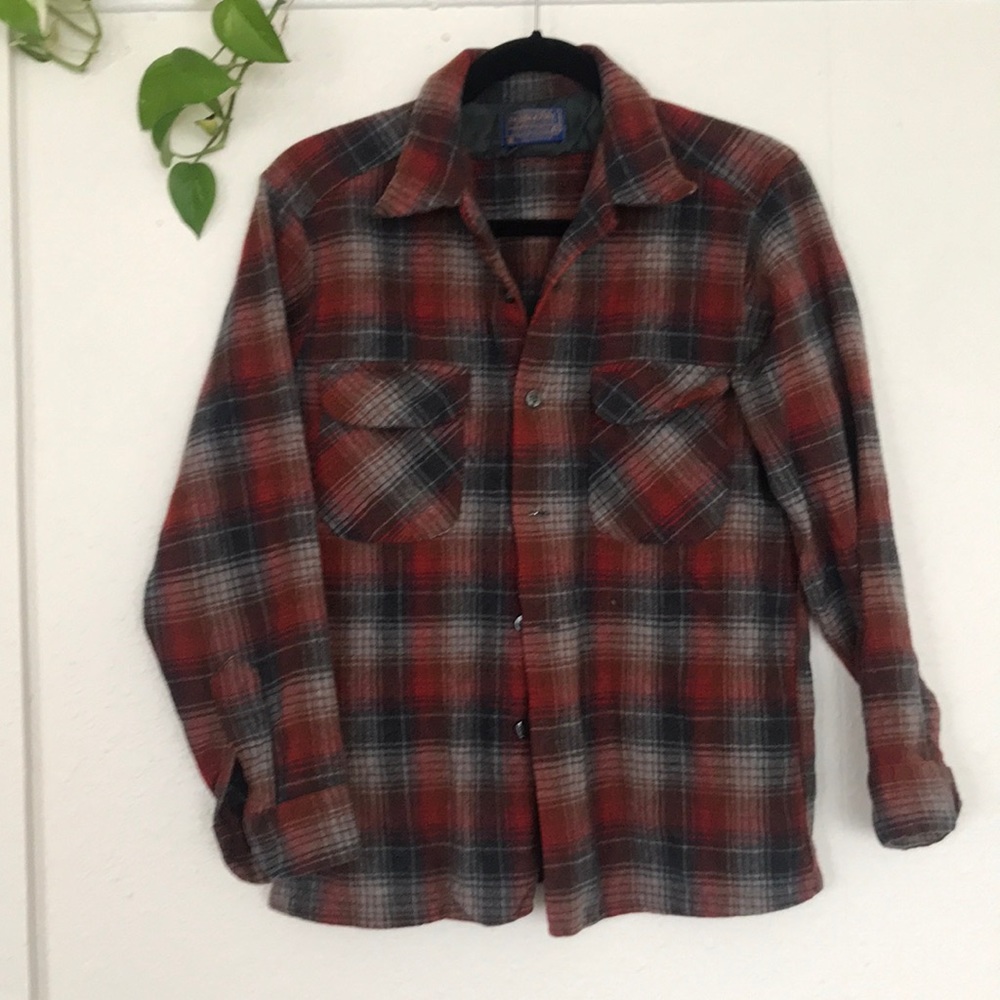Vintage Pendleton Maroon Wool Flannel Button-Up